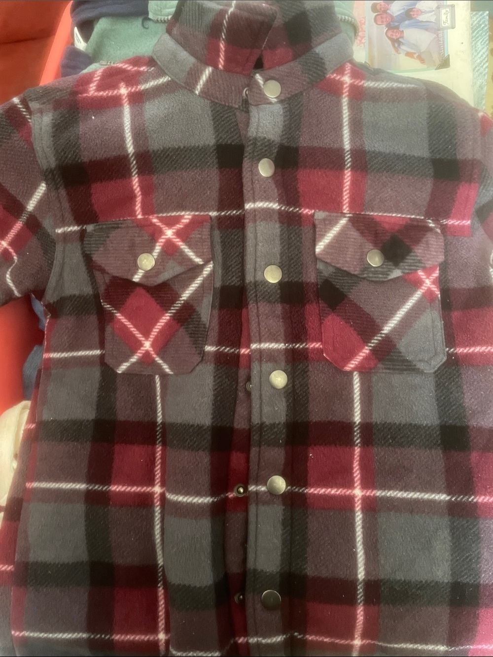 Kids Plaid Snap-Front Jacket - Red & Gray